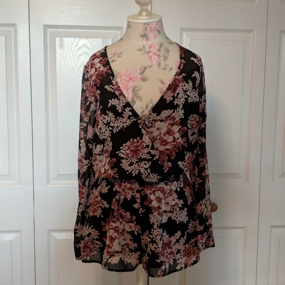 Black Floral Romper, Free People